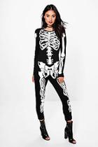 Boohoo Rena Halloween Skeleton Print Jumpsuit