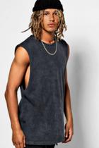 Boohoo Oversized Washed Tank With Distressing Charcoal