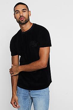 Boohoo Velour Curve Hem T-shirt With Bm Logo