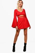 Boohoo Flare Sleeve Cut Out Playsuit