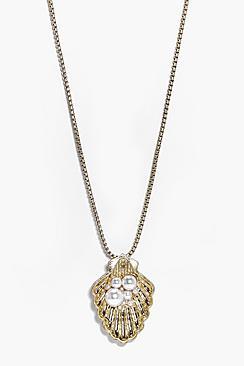 Boohoo Ebony Shell & Pearl Charm Necklace