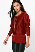 Boohoo Lucy Fine Knit Jumper With Necklace Wine