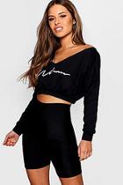 Boohoo Petite Faye Woman Slogan Ruched Sweat Top