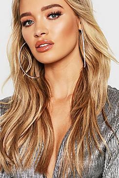 Boohoo 10cm Diamante Emellished Hoop Earrings