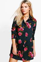 Boohoo Aisling Large Floral Shirt Dress Black