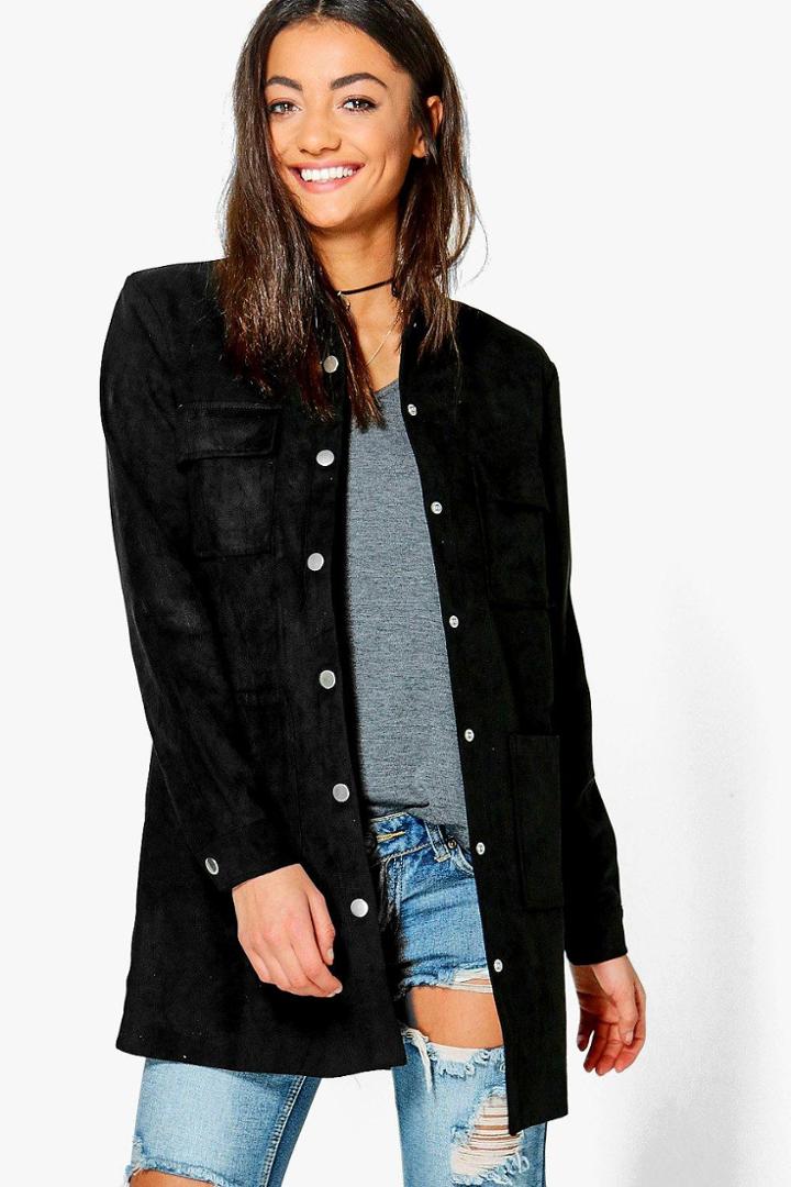 Boohoo Tall Salena Suedette Utility Jacket Black