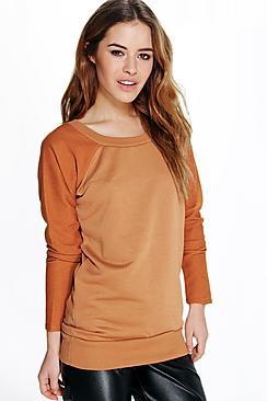 Boohoo Petite Donna Raglan Sleeve Contrast Sweat