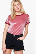 Boohoo Noelle Embroidered Velvet T-shirt Pink