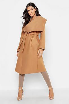 Boohoo Shawl Collar Belted Wool Look Coat