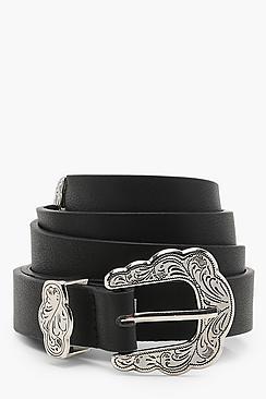 Boohoo Rosie Scallop Buckle Skinny Western Belt