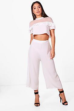 Boohoo Nina Woven Frill Crop And Culotte Co-ord