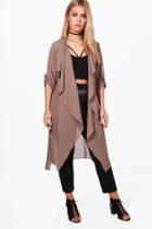 Boohoo Plus Isabelle Waterfall Chiffon Duster Mocha