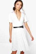 Boohoo Tall Lianne Wrap Front Jersey Dress Cream