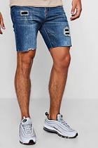 Boohoo Slim Fit Denim Shorts With Patchwork Distressing