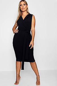 Boohoo Plus Crepe Sleeveless Blazer Midi Dress