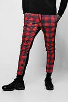 Boohoo Check Front Print Skinny Jogger With Man Embroidery