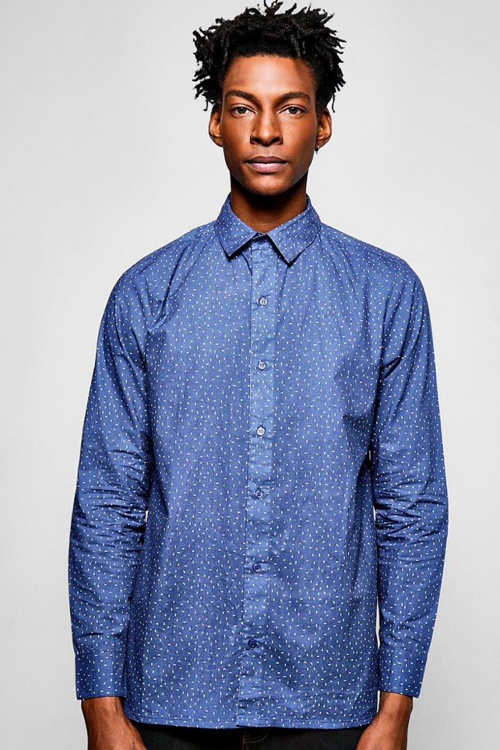 Boohoo Long Sleeve All Over Lightning Print Shirt Navy