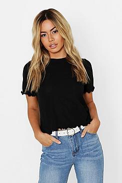 Boohoo Petite Lettuce Hem Rib T Shirt