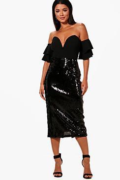 Boohoo Georgia All Over Sequin Long Line Midi Skirt