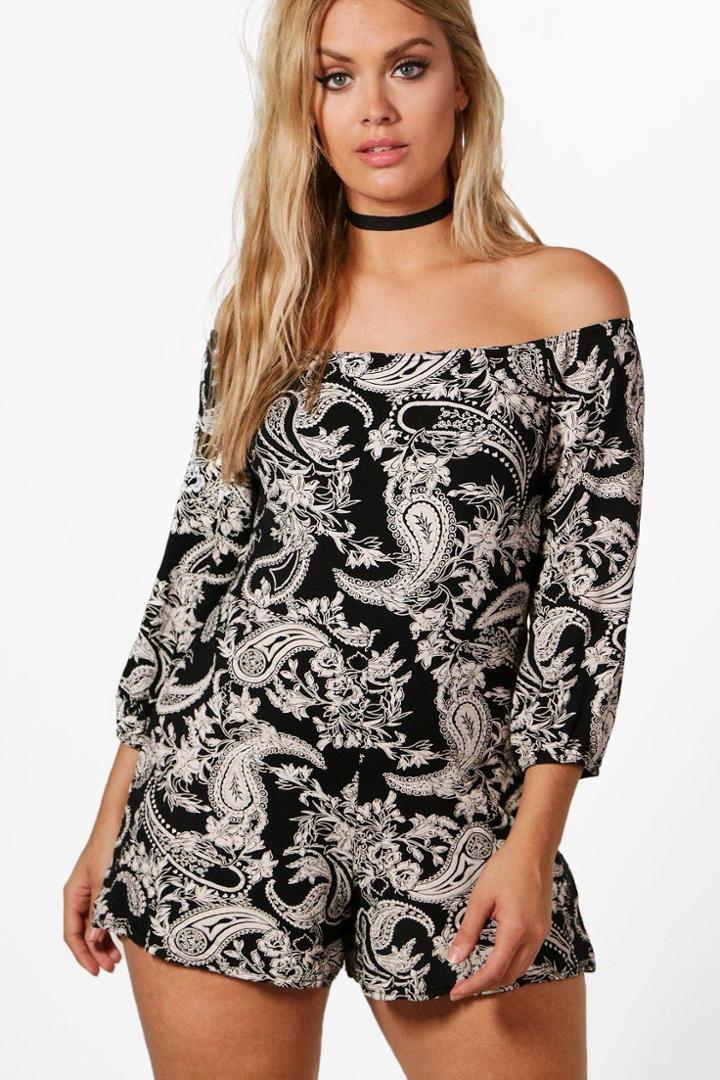 Boohoo Plus Rosie Paisley Bandeau Playsuit Multi