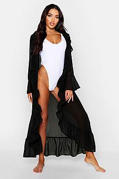 Boohoo Ruffle Maxi Beach Kimono