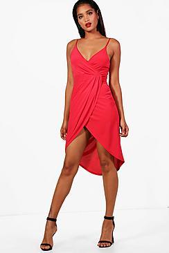 Boohoo Plunge Wrap Detail Midi Dress
