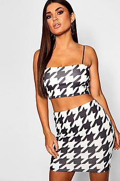 Boohoo Dogtooth Strappy Top + Mini Skirt Co-ord