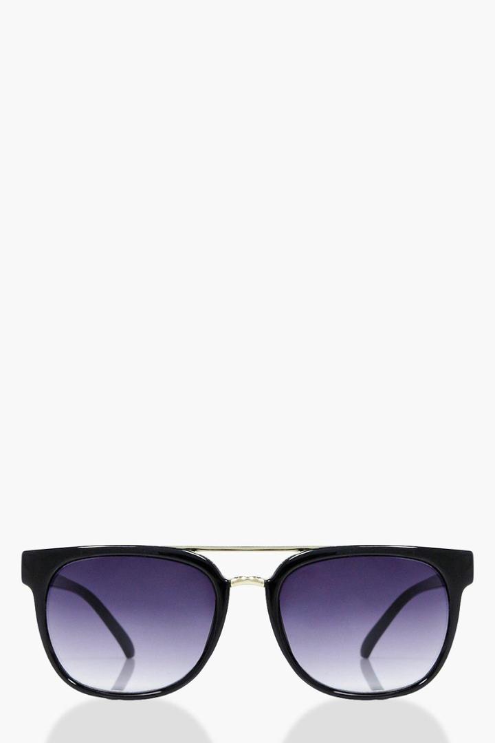 Boohoo Bethany Gold Bar Black Wayfarer Sunglasses Black