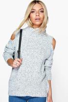 Boohoo Lola Roll Neck Cold Shoulder Jumper Silver