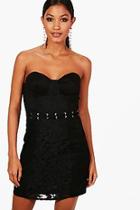 Boohoo Mary Suedette Lace Up Lace Bandeau Dress