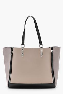 Boohoo Hannah Colour Block Zip Detail Tote