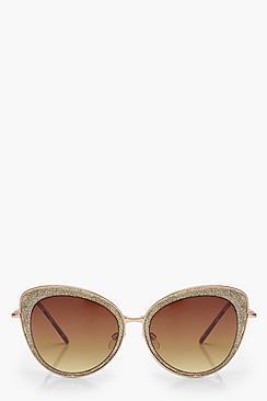 Boohoo Laura Oversize Glitter Cat Eye Sunglasses