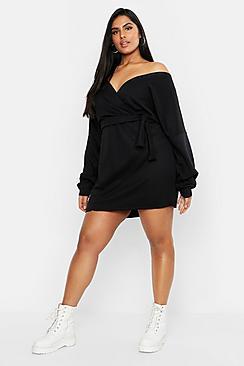 Boohoo Plus Loopback Wrap Sweat Dress