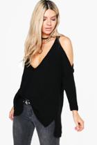 Boohoo Anna Open Shoulder Step Hem Jumper Black