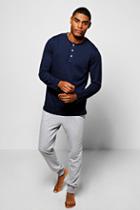 Boohoo Long Sleeve Henley With Lounge Joggers Navy