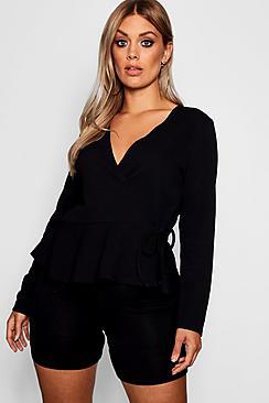 Boohoo Plus Sara Wrap Peplum Hem Blazer