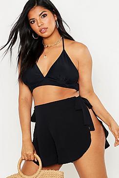 Boohoo Plus Split Side Tie Detail Flippy Beach Shorts
