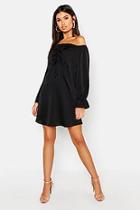 Boohoo Off The Shoulder Satin Ruched Swing Dress
