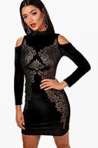 Boohoo Jess Foil + Bead Embellished Cold Shoulder Dress