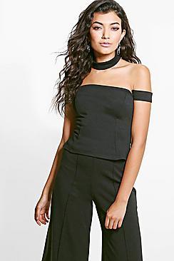 Boohoo Evelyn Off The Shoulder Choker Top