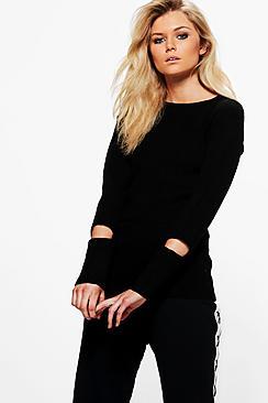 Boohoo Jasmine Cut Out Cuff Rib Knit Jumper