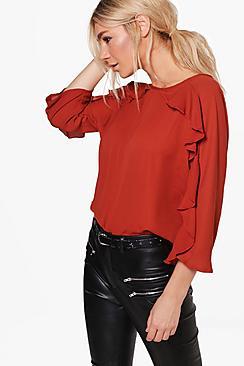 Boohoo Natasha Ruffle Sleeve Woven Top