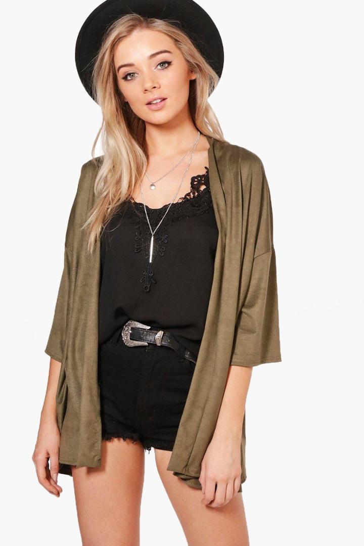 Boohoo Kerry Suedette Kimono Khaki