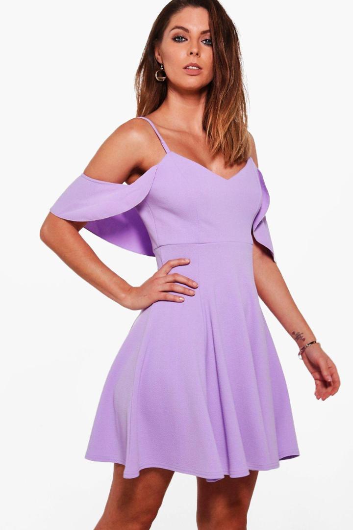 Boohoo Grace Strappy Drop Shoulder Skater Dress Orchid