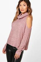 Boohoo Millie Supersoft Roll Neck Cold Shoulder Jumper