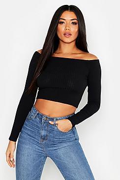 Boohoo Tonal Jumbo Rib Bardot Top