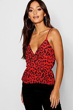 Boohoo Petite Wrap Front Leopard Print Cami Top