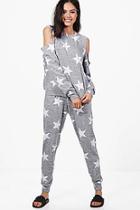 Boohoo Rebecca Star Printed Cold Shoulder Jogger Set