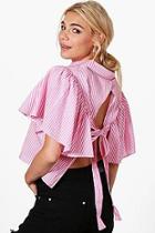 Boohoo Anna Open Tie Back Stripe Short Sleeve Shirt