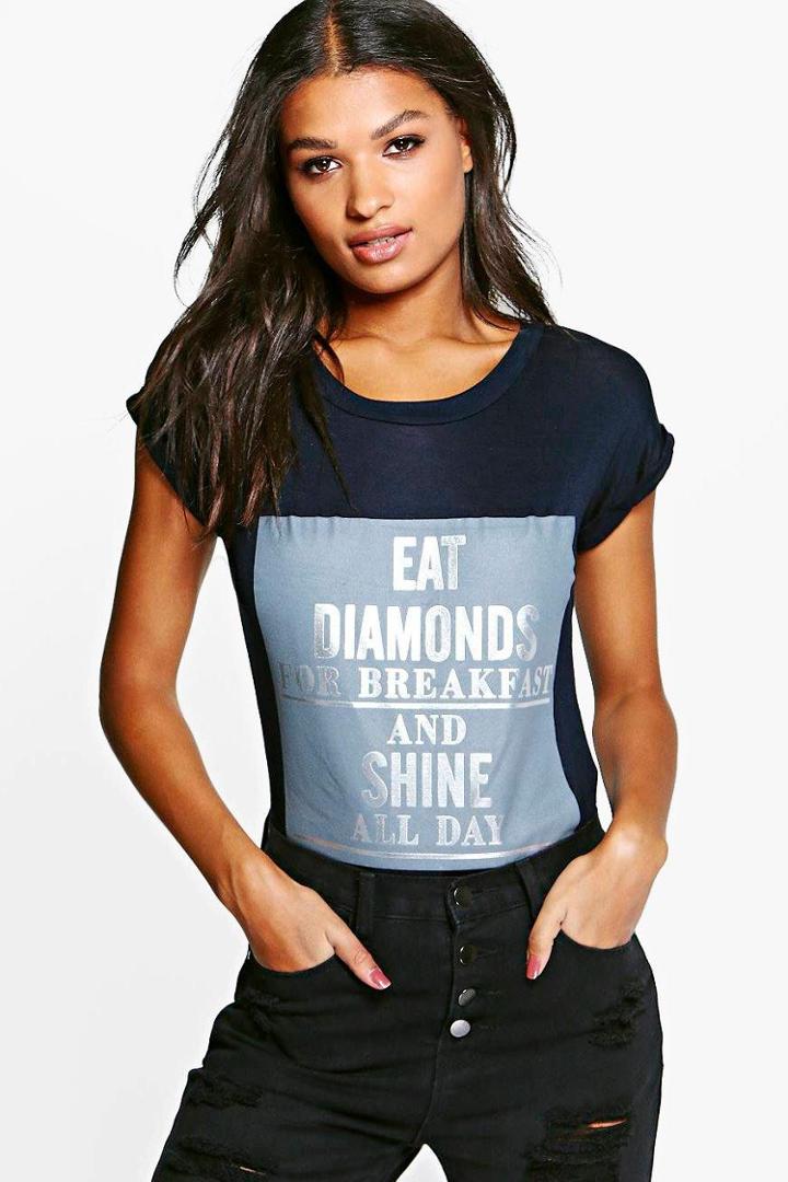 Boohoo Becca Diamond Printed Tee Navy